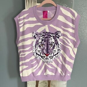 QUEEN OF SPARKLES Lavender and Hot Pink Knit Top